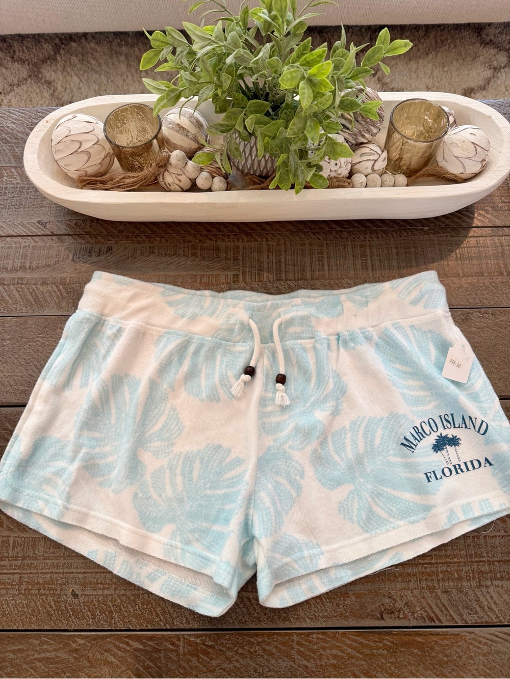 Ocean Drive White & Light Blue Tropical Marco Island Drawstring Shorts-NEW!!